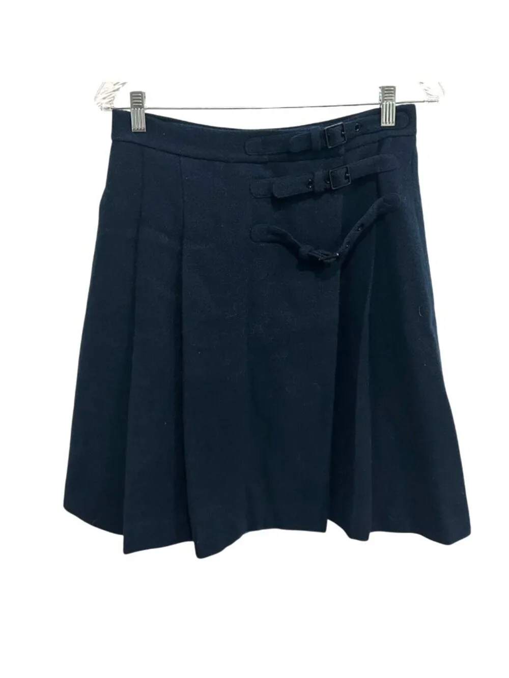 Kate Spade 6 Black Pleated Wool Lined Mini Skirt Side Buckle Retro Minimalist